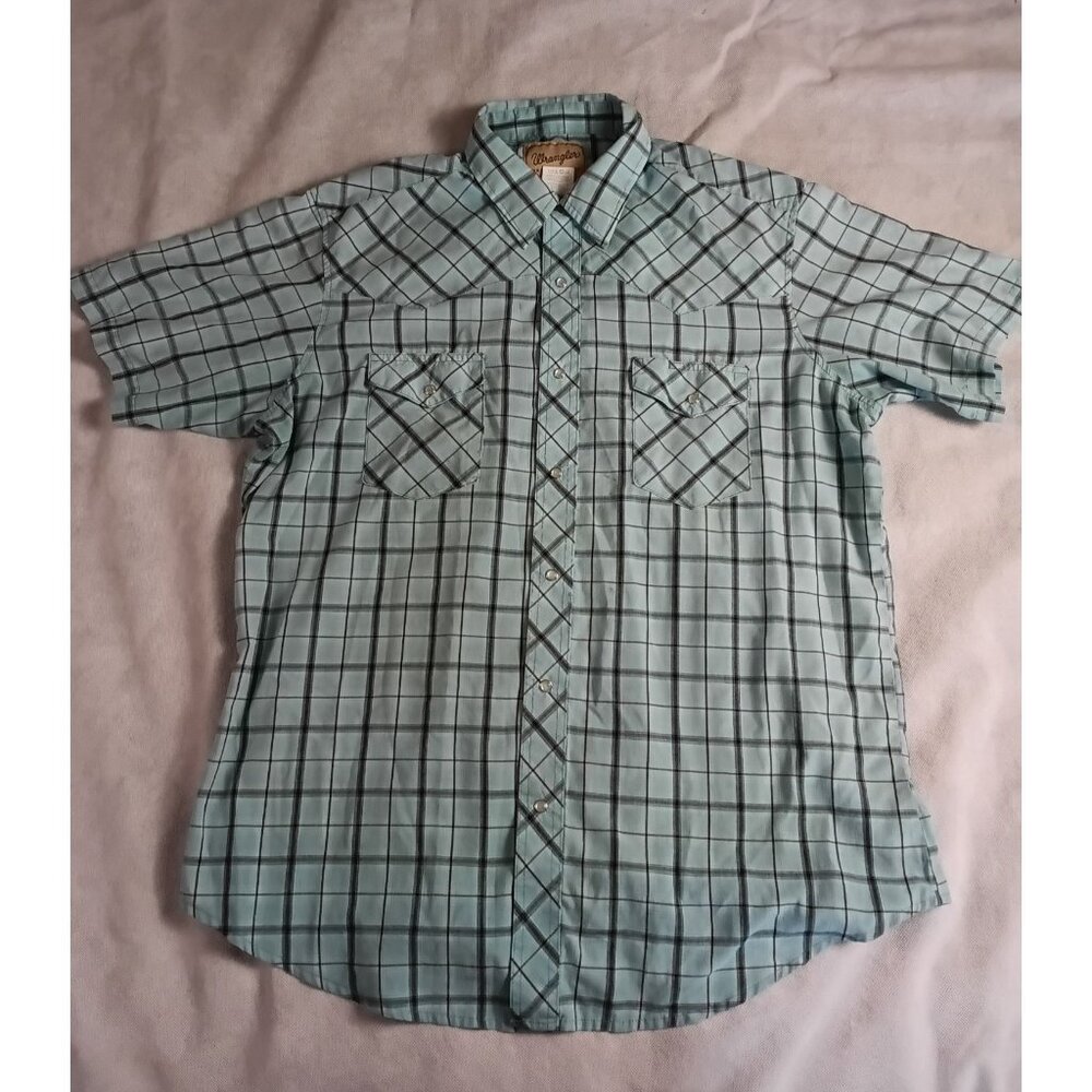 Vintage 90s Wrangler Pearl Snap Western Shirt XL Plaid Cowboy Rodeo Blue Black